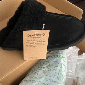BearPaw Black Fuzzy Slippers